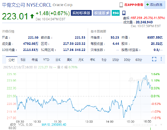 业绩预期未达华尔街目标 甲骨文盘后跌近12%